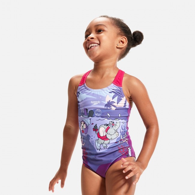 Speedo girls learn to swim printed crossback one piece swimsuit Sportland